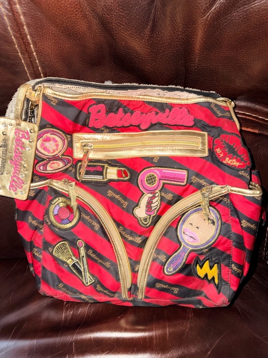 Betsey Johnson Handbags - Betsey Johnson Betseyville Embroidered Makeup Patches Purse Handbag, Y2K